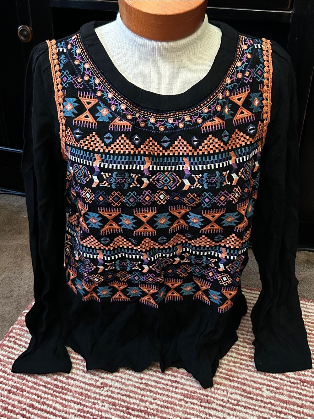 Savanna Jane Black Tunic with Orange, Teal & Purple Embroidery Panel